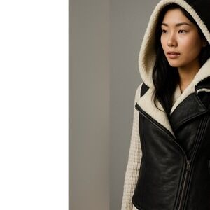 Helmut Lang Black Shearling Hooded leather Vest